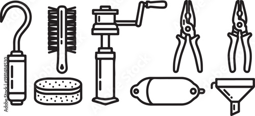 Silhouettes of various common objects and creatures in black and white Vector