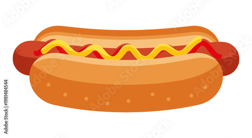 Delicious Hot Dog with Mustard and Ketchup on a Bun - Fast Food Icon