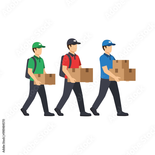 Delivery Men Carrying Packages Walking Together