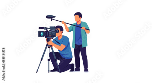 Filmmaking Crew: Cameraman and Sound Recordist Working Together on Set