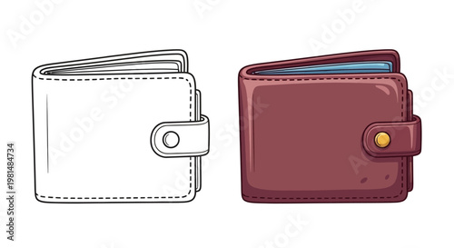 Wallet Comparison: Sketch vs. Colored Illustration of a Closed Bifold Wallet