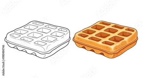 Waffle Outline and Colored Illustration