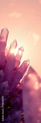 Crystalline forms catching lavender and peach light, from a low, upward gaze, abstract,  light
