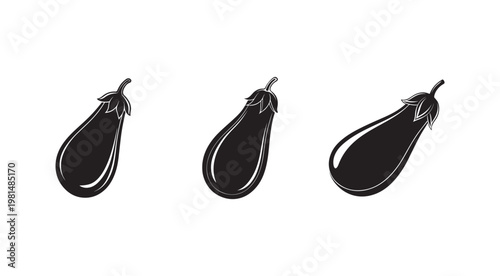 Black silhouette illustration of three eggplants with white highlights on white background