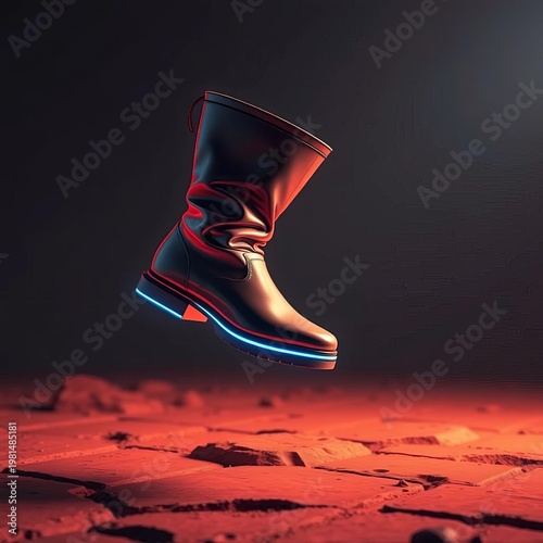 Sleek boots hover in air, defying gravity with futuristic appeal,  magic,  footwear