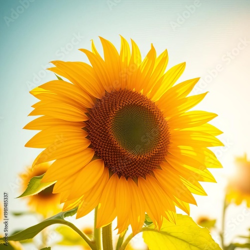 Vibrant sunflower in golden sunlight, celebrating summer's warmth and beauty,  bright,  plant