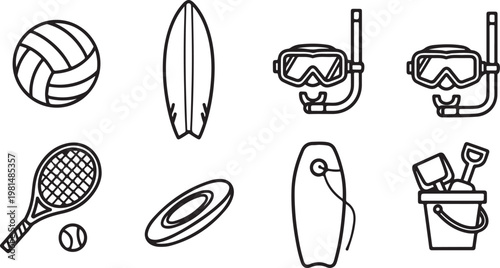 Various household objects and tools illustrated in line art style Vector