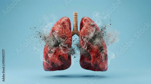 damaged lungs with smoke and pollution