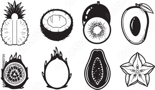 A colorful array of fruits and vegetables on a white background Vector