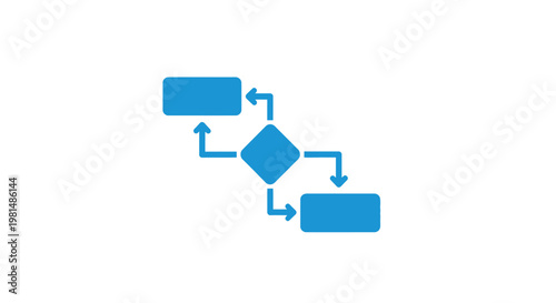 Simple blue flowchart icon illustrating a process, decision point, and subsequent steps on a white background, representing workflow or logic.