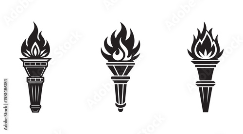 Blackandwhite illustrations of three torches with flames on top  symbolizing freedom and hope