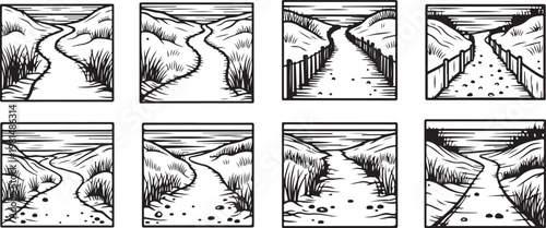 A collection of abstract ink drawings featuring linear and geometric patterns Vector