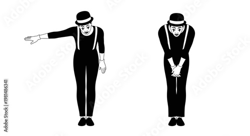 Mime Artist Performing Gestures: Pointing and Bowing