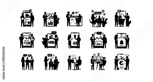 Social media marketing mega set vector with business people creating content analytics and digital promotion scenes