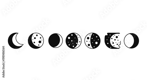 Phases of the Moon Icon Set: Crescent to Full Moon Cycle