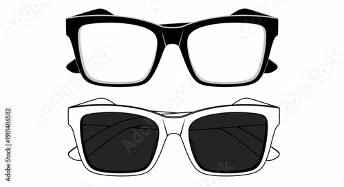 Retro Hipster Eyeglasses and Sunglasses Duo, Black and White Fashion Accessories