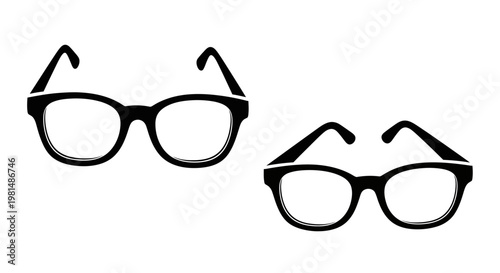 Two Black Rimmed Glasses, Hipster Style Eyewear, Isolated on White Background