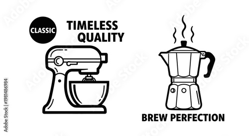 Classic Kitchen Mixer & Moka Pot: Timeless Quality, Brew Perfection
