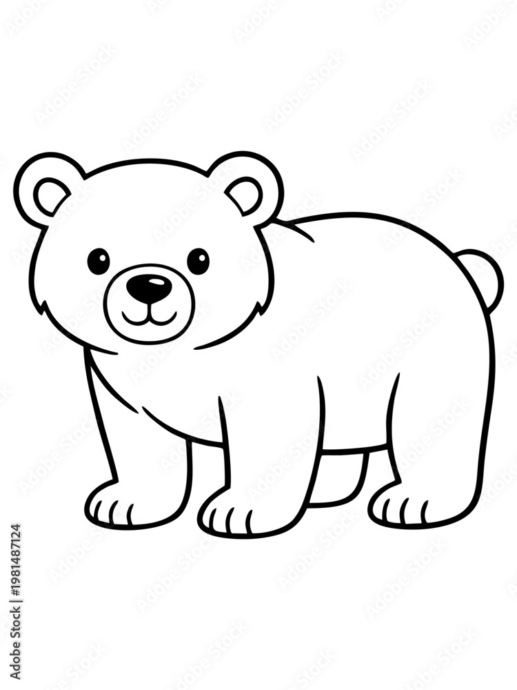 Fototapeta premium Simple line illustration of a cute bear in a minimalist cartoon style.