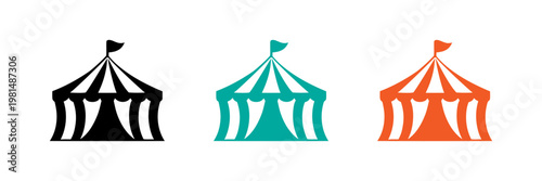 Circus tent icons in three different colors for entertainment and events