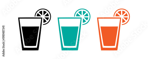 Colorful glass icons with lemon slice garnish for refreshing drinks
