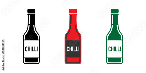 Chilli sauce bottle icons with label in different color variations