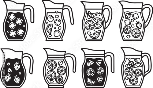 Collection of handbag black and white illustrations with various patterns Vector