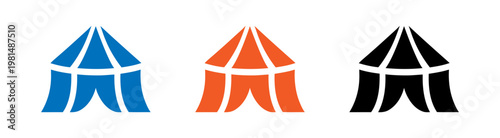 Circus tent icons in different colors for event and travel branding