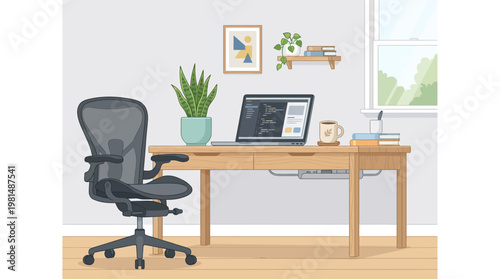 Black office chair on wheels desk.