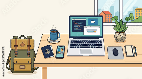 Brown leather travel backpack luggage.