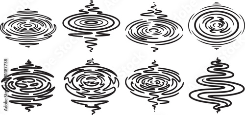 Spiral patterns with arrows in black and white Vector