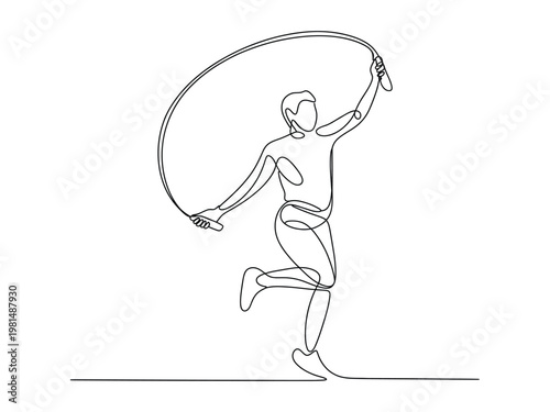 One line drawing of a person jumping rope in a dynamic fitness exercise routine movement  energetic and athletic activity