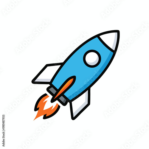 Cartoon Rocket Launch Illustration for Space Exploration and Technology Concepts