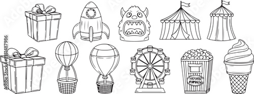 Old-fashioned clothing and accessories from various historical periods Vector