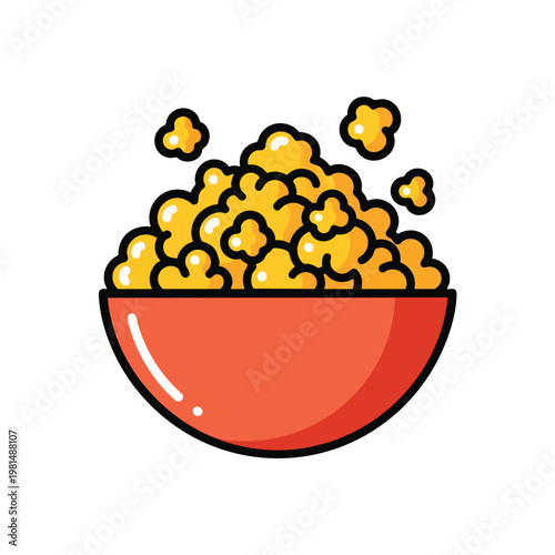 Bright Red Bowl Filled with Delicious Popcorn for Snack Time or Movie Night