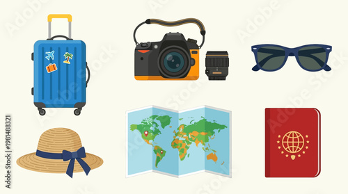 Travel tourism vacation planning accessories.