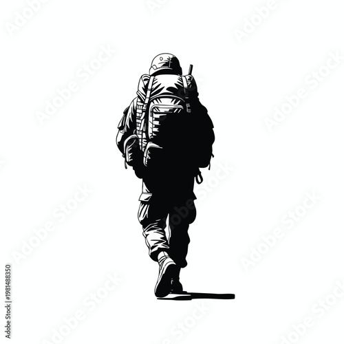 Silhouette of a Hiker Walking with a Backpack in a Natural Landscape