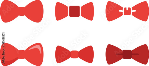 Cartoon Collection of Red Bow Ties in Different Styles for Fashion Accessories and Formal Wear Illustrations