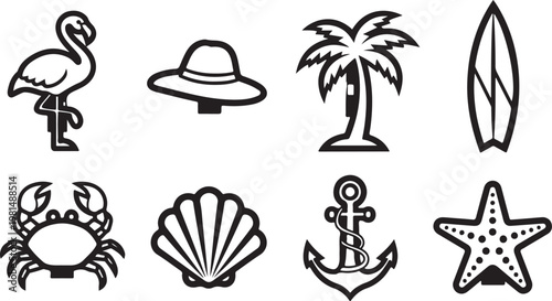 A collection of eight distinct black and white icons Vector