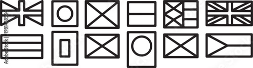 Abstract geometric shapes arranged in a grid pattern with varying lines and angles Vector