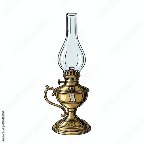 Vintage Oil Lantern with Brass and Glass Components for Decorative or Historical Use