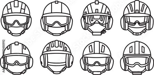 Line drawings of various skull types from different angles Vector