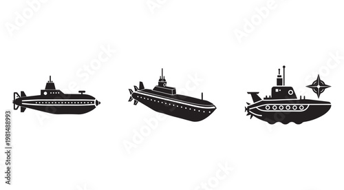 Set of submarine military ship vector graphics  naval vessels  ocean submarines