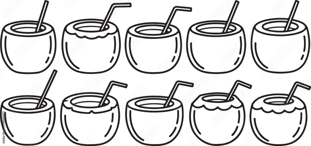Obraz premium A group of ten identical copper pots arranged in two rows Vector