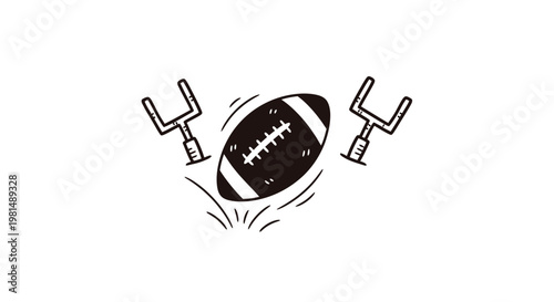American Football Flying Through Goalposts Illustration.