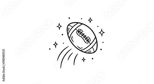 American Football Flying Through Air with Sparkles.