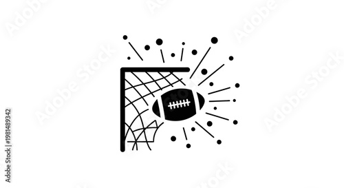 American Football Flying Through Goal Net with Explosive Energy.