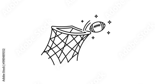 American Football Flying Towards Basketball Hoop.