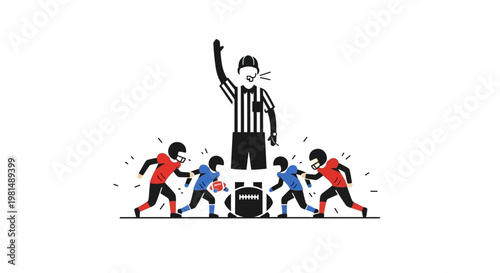 American Football Game Referee Signaling Penalty During Play.