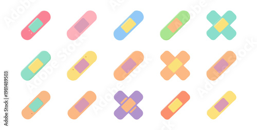 Colorful bandage collection on black background